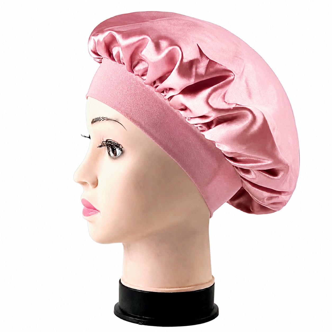 Satin Wide Band Sleep Bonnet — Dusty Pink