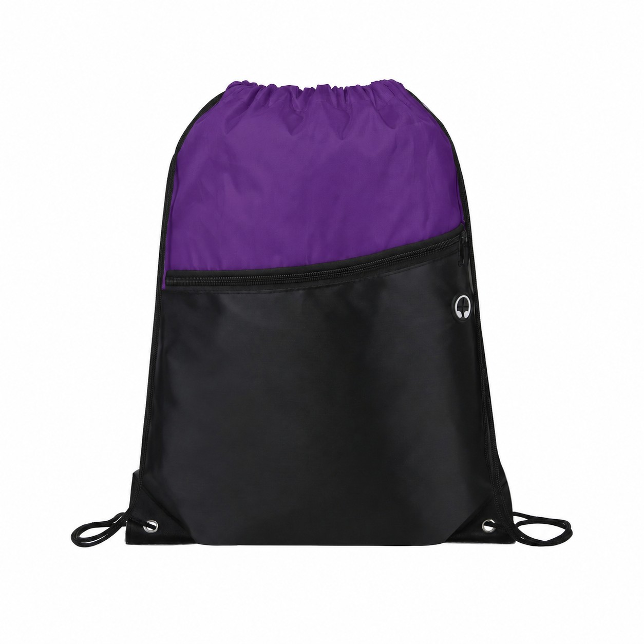 Two-Tone Zipper Drawstring Backpack — Purple