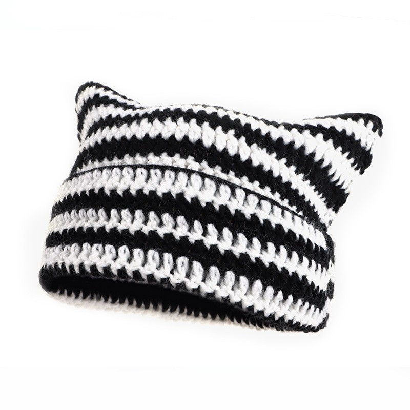 Striped Acrylic Crochet Beanie Hat — view 2
