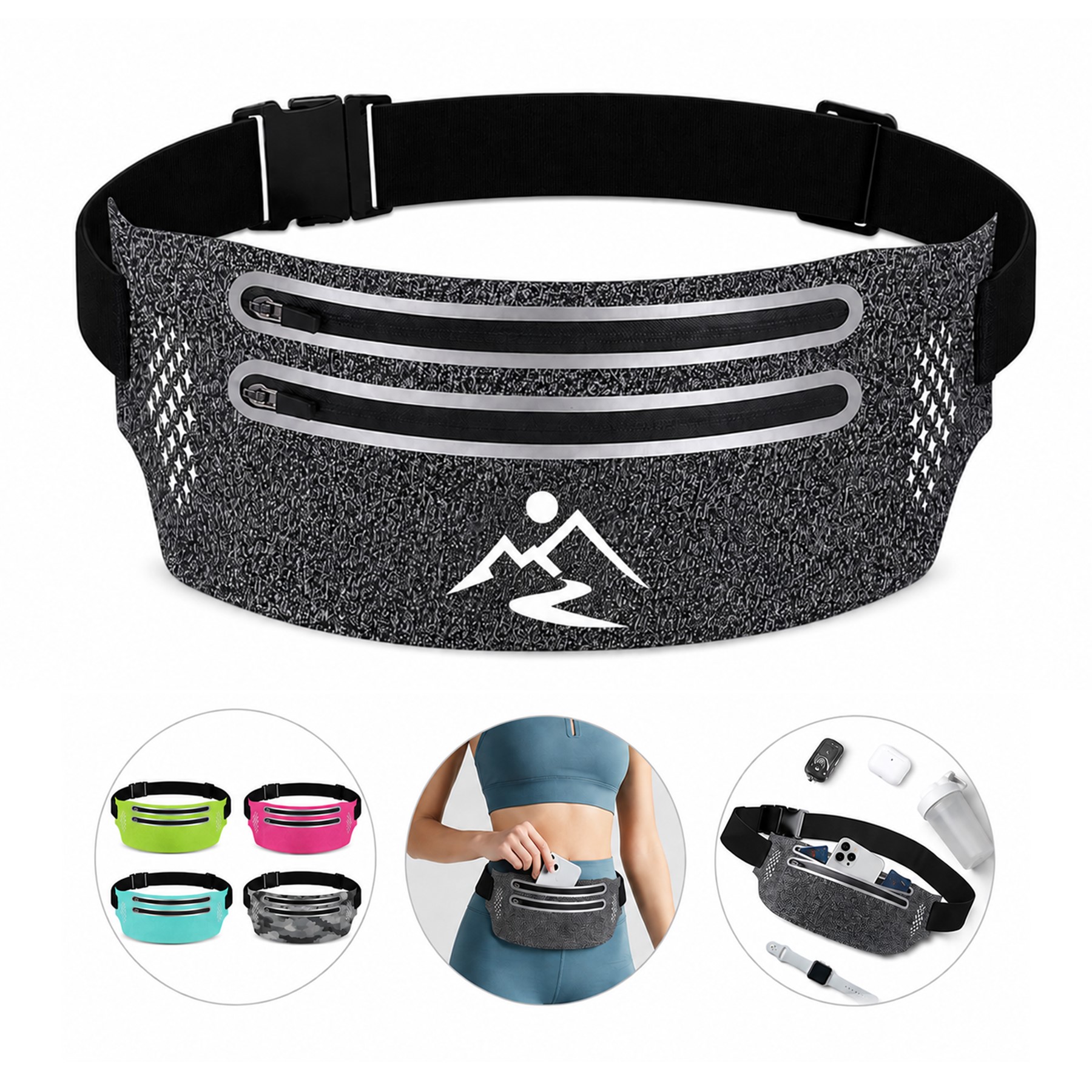 Dual Zipper Polyester Running Waist Pouch