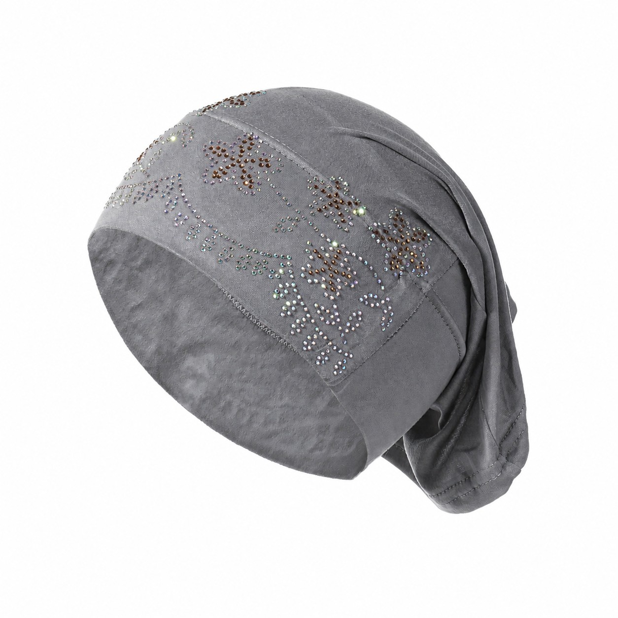 Rhinestone Elastic Turban Head Wrap — Gray