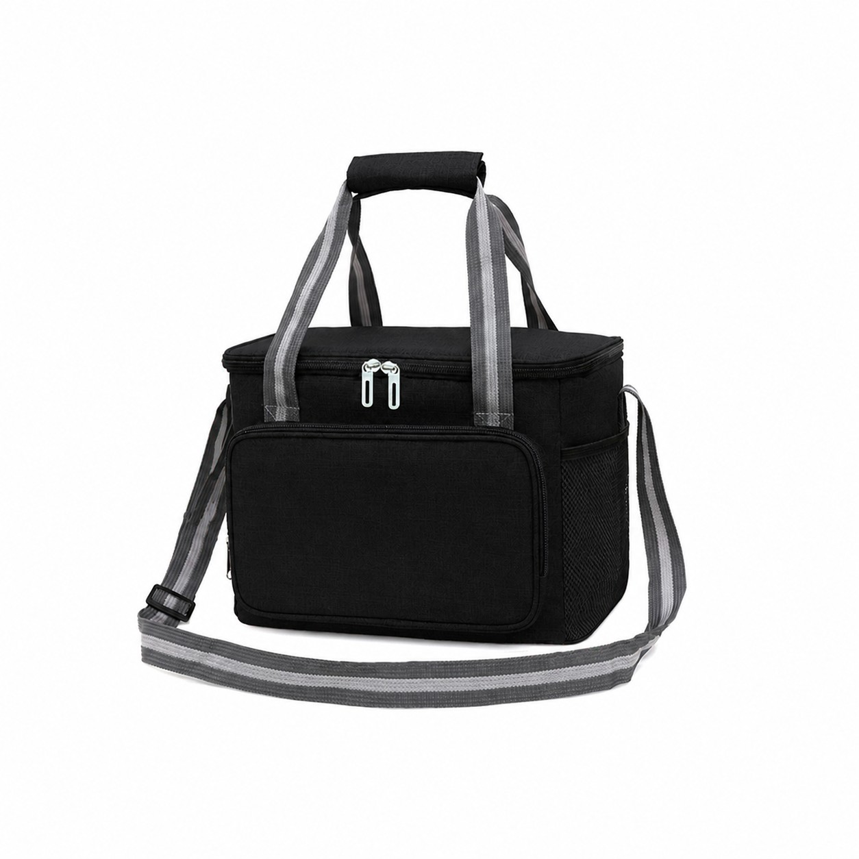 Zippered Oxford Lunch Cooler Bag — Black