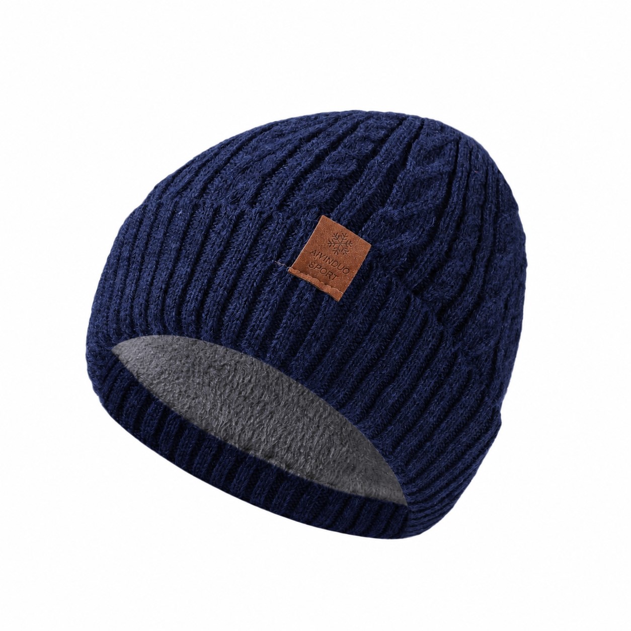 Wool Blend Fleece Lined Beanie — Navy Blue