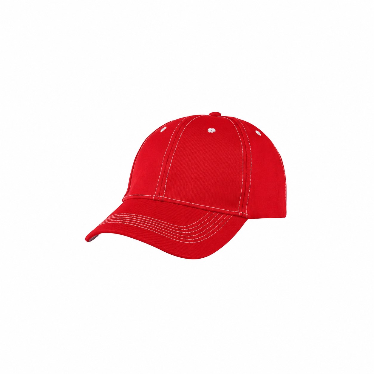 Pre-Curved Cotton Visor Structured Cap — Red