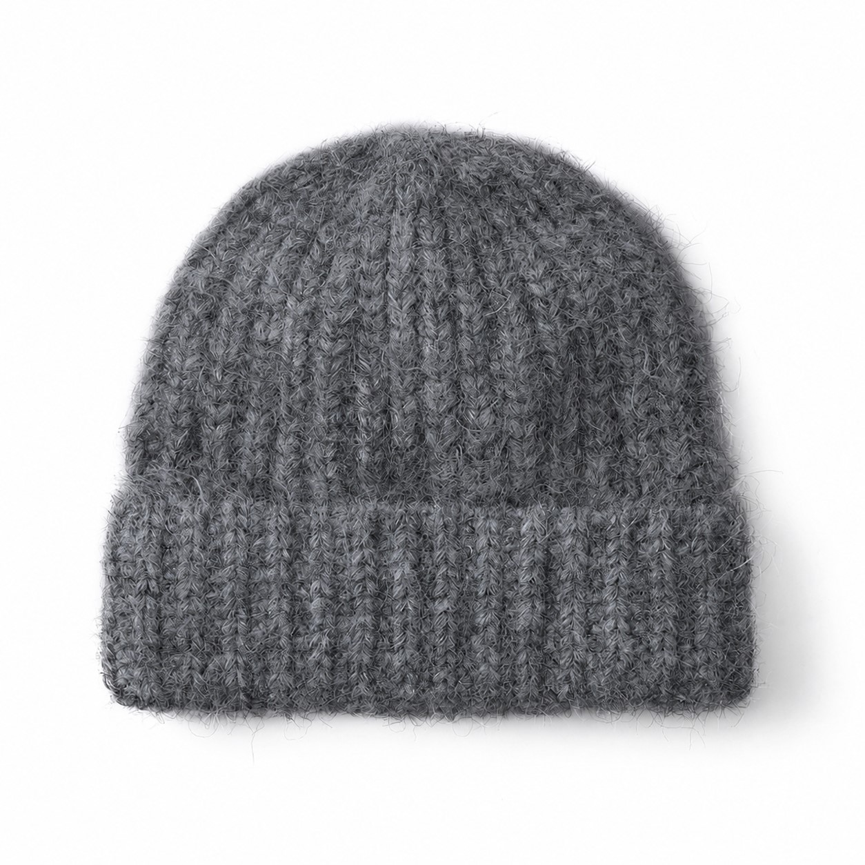 Fuzzy Polyester Cuffed Watch Beanie — Slate Gray