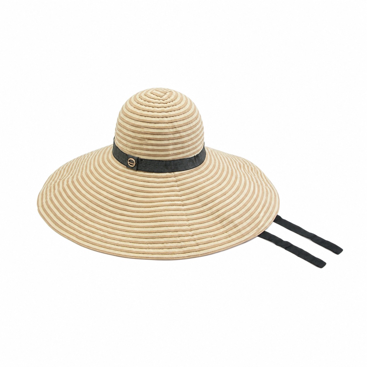 Polyester Striped Wide Brim Sun Hat — Beige