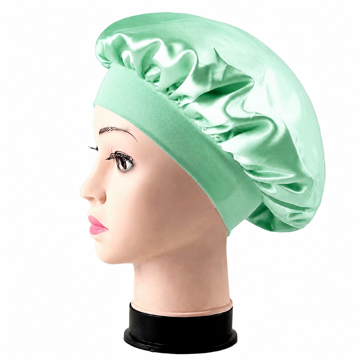 Satin Wide Band Sleep Bonnet — Mint Green