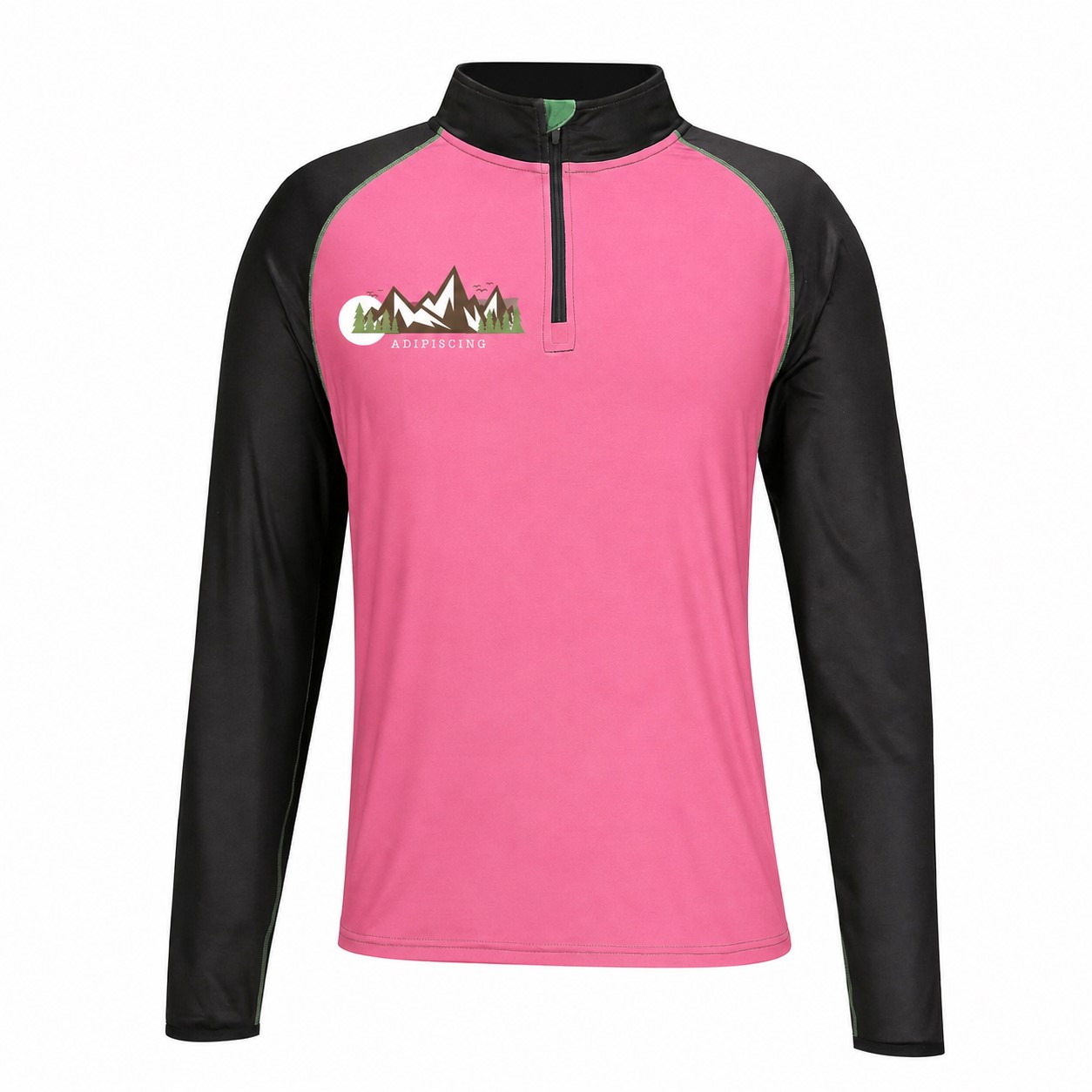 Quarter-Zip Neckline Raglan Sleeves Sweatshirt — Pink