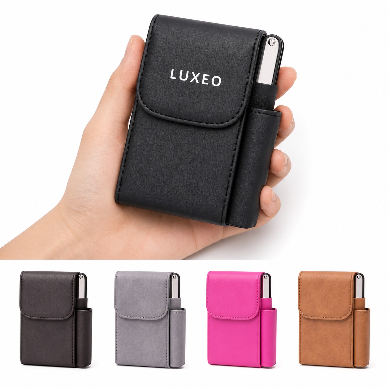 Stitched PU Cigarette Case With Side Lighter Pocket