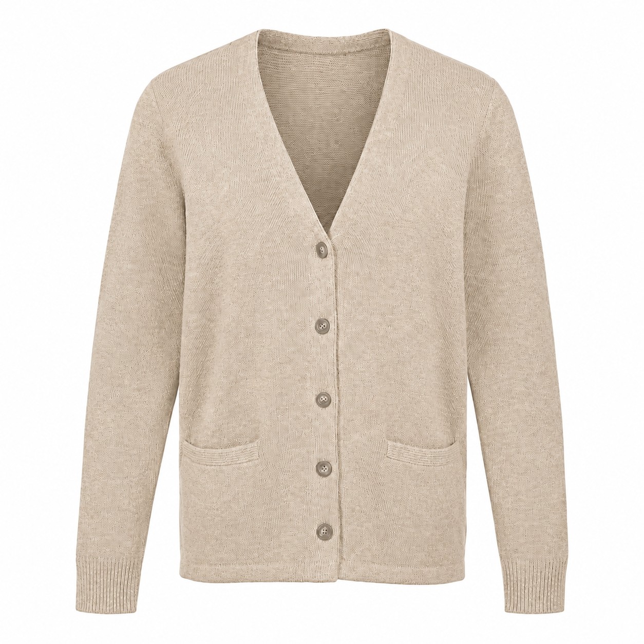 Ladies Acrylic Button Cardigan — Beige