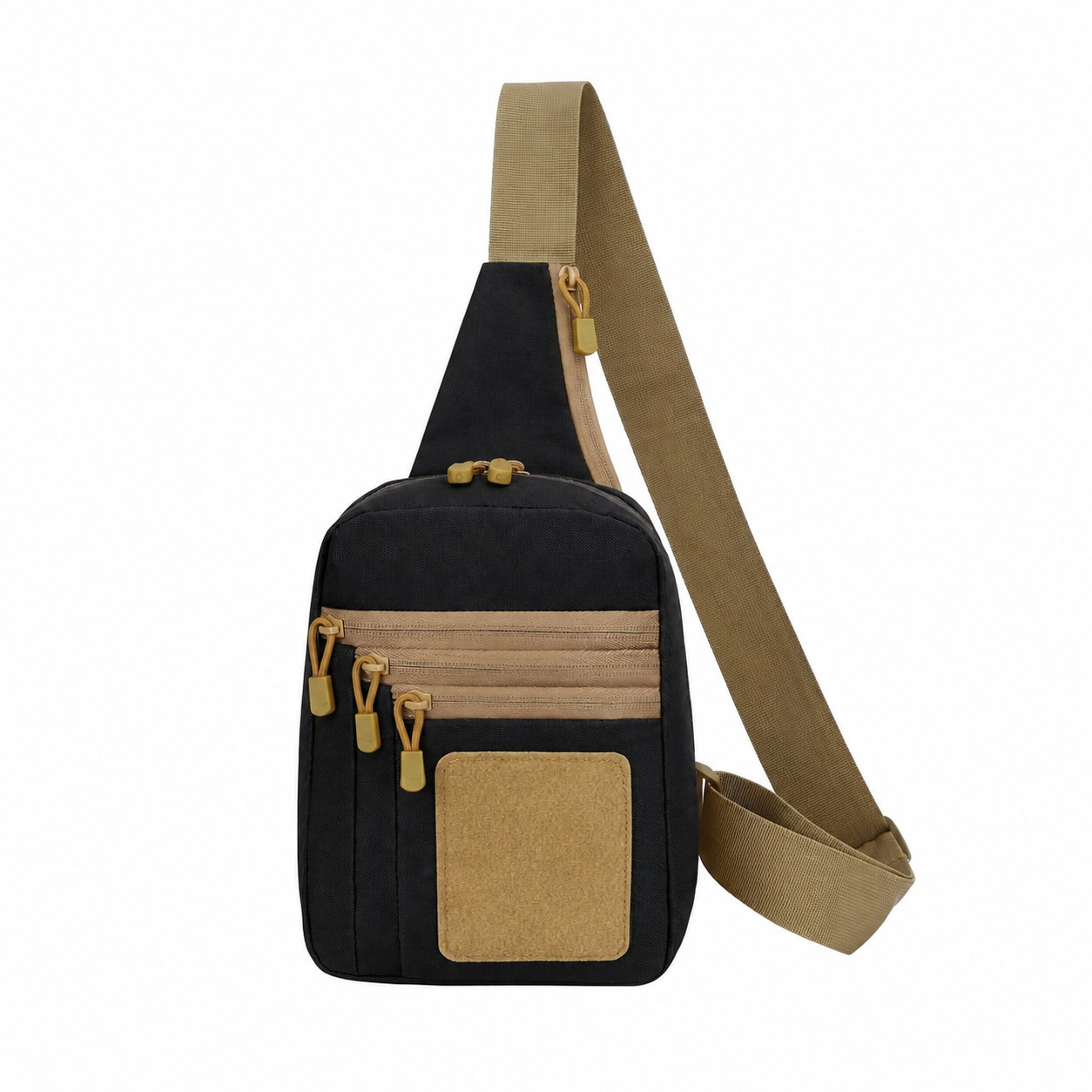 600D Polyester Zippered Storage Crossbody Sling Bag — Black