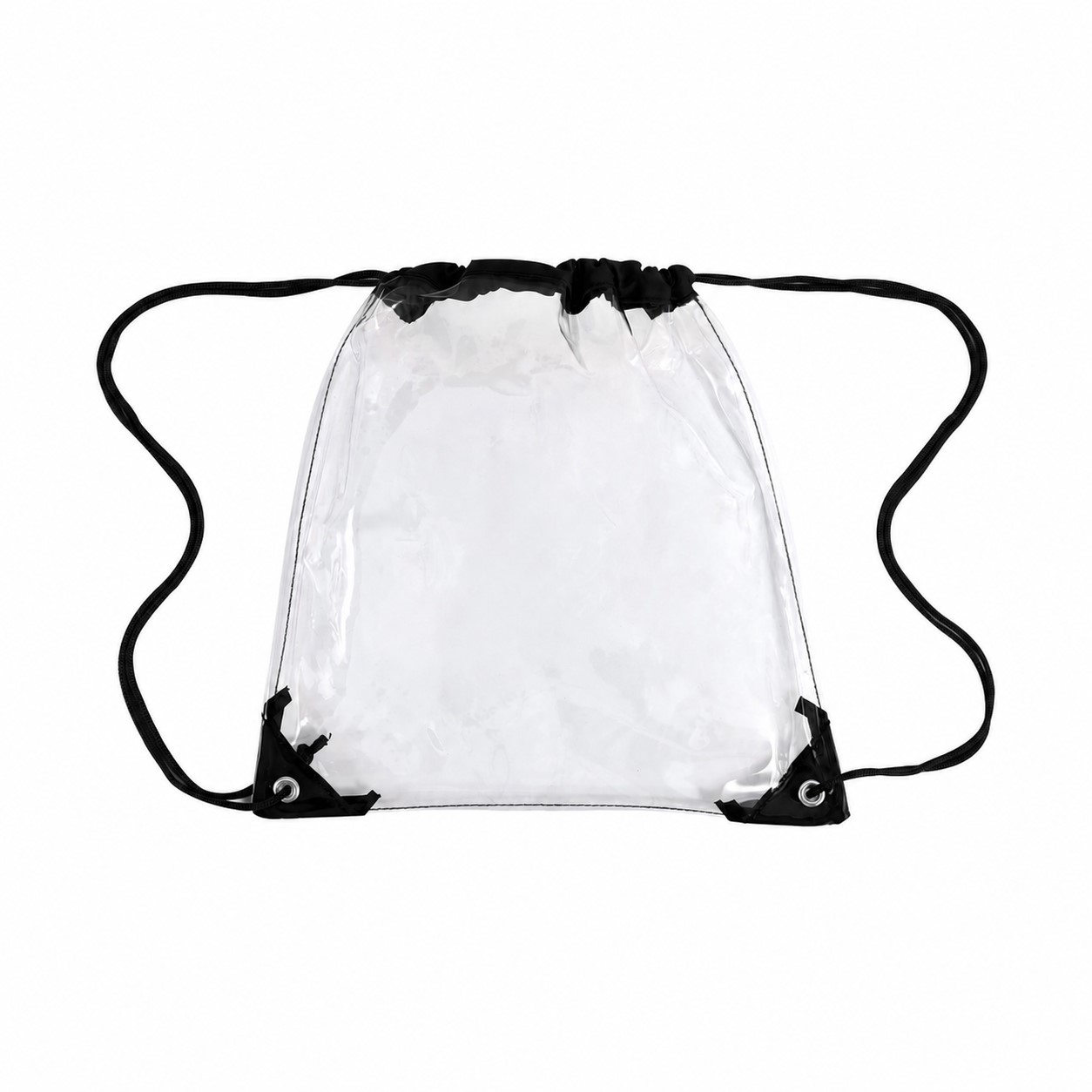 PVC And 210D Polyester Clear Drawstring Bag — Black