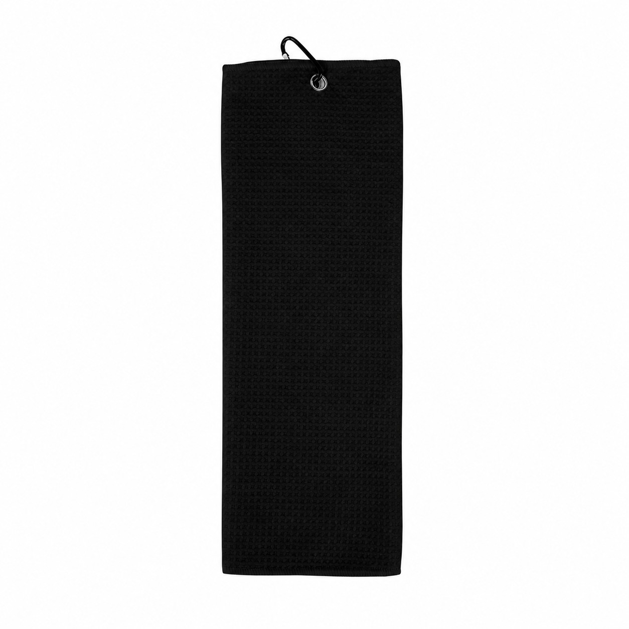 Waffle Golf Towel With Carabiner — Black