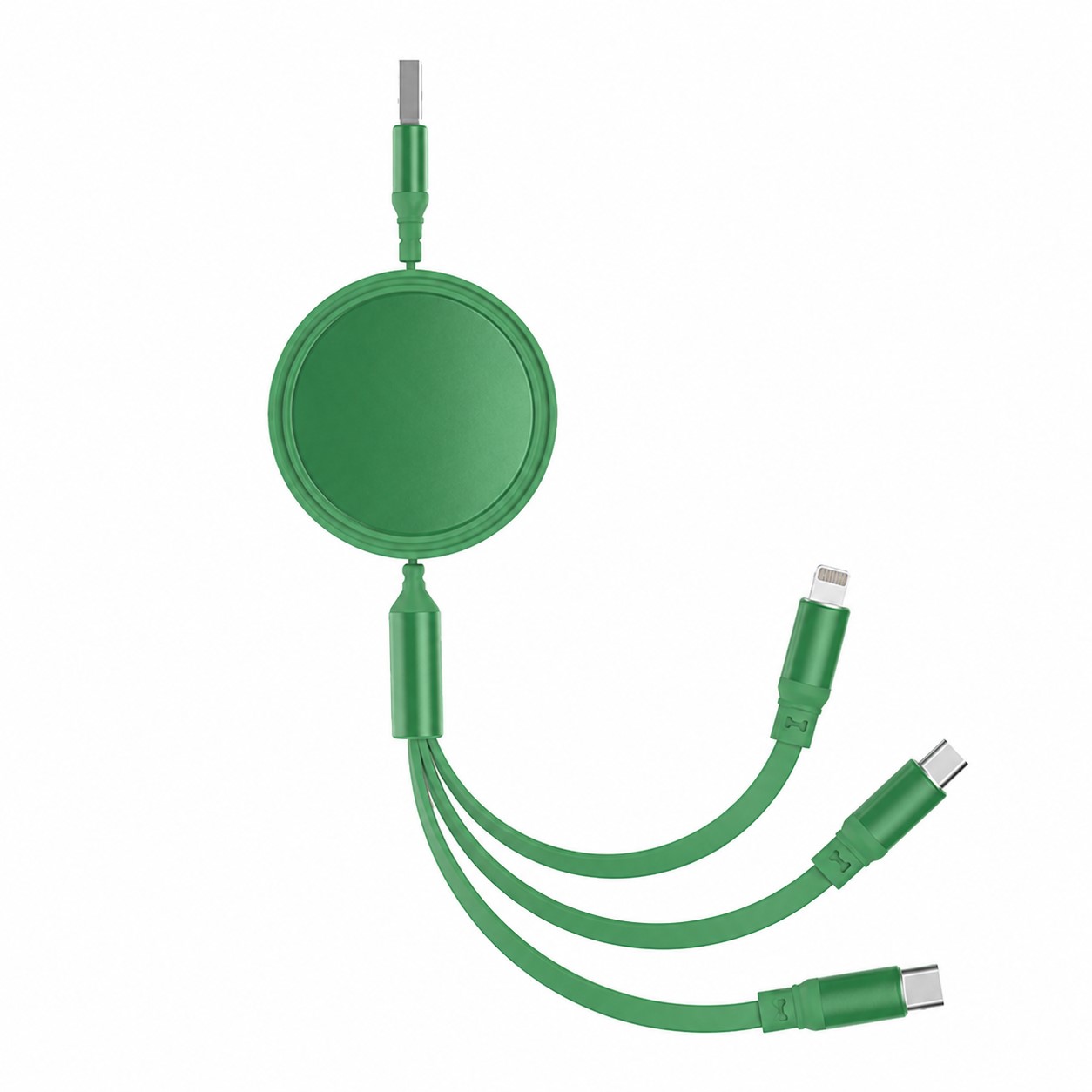 Round Retractable Multi Lead Cable — Green