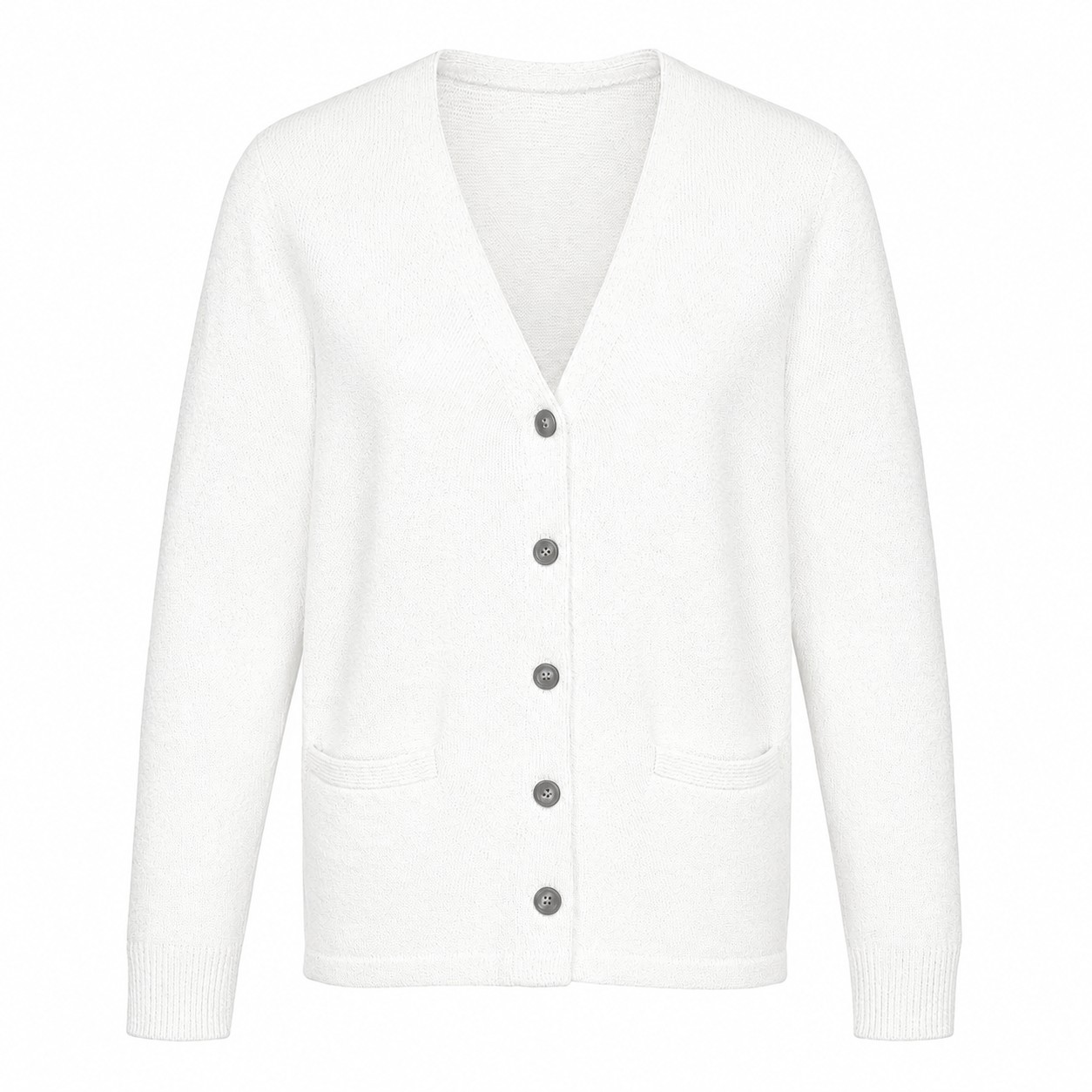 Ladies Acrylic Button Cardigan — White