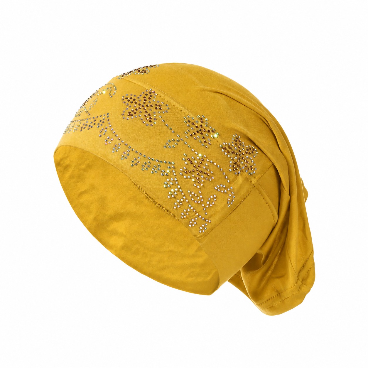 Rhinestone Elastic Turban Head Wrap — Mustard Yellow