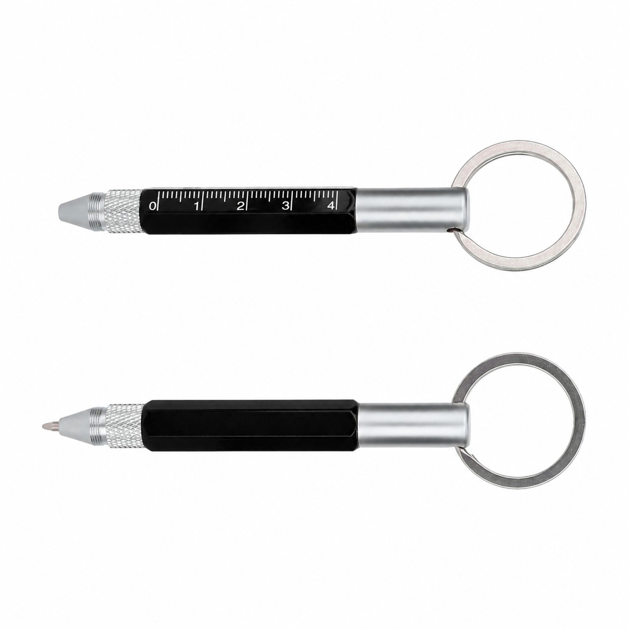 Aluminum Ruler Pen Keychain Tool — Black