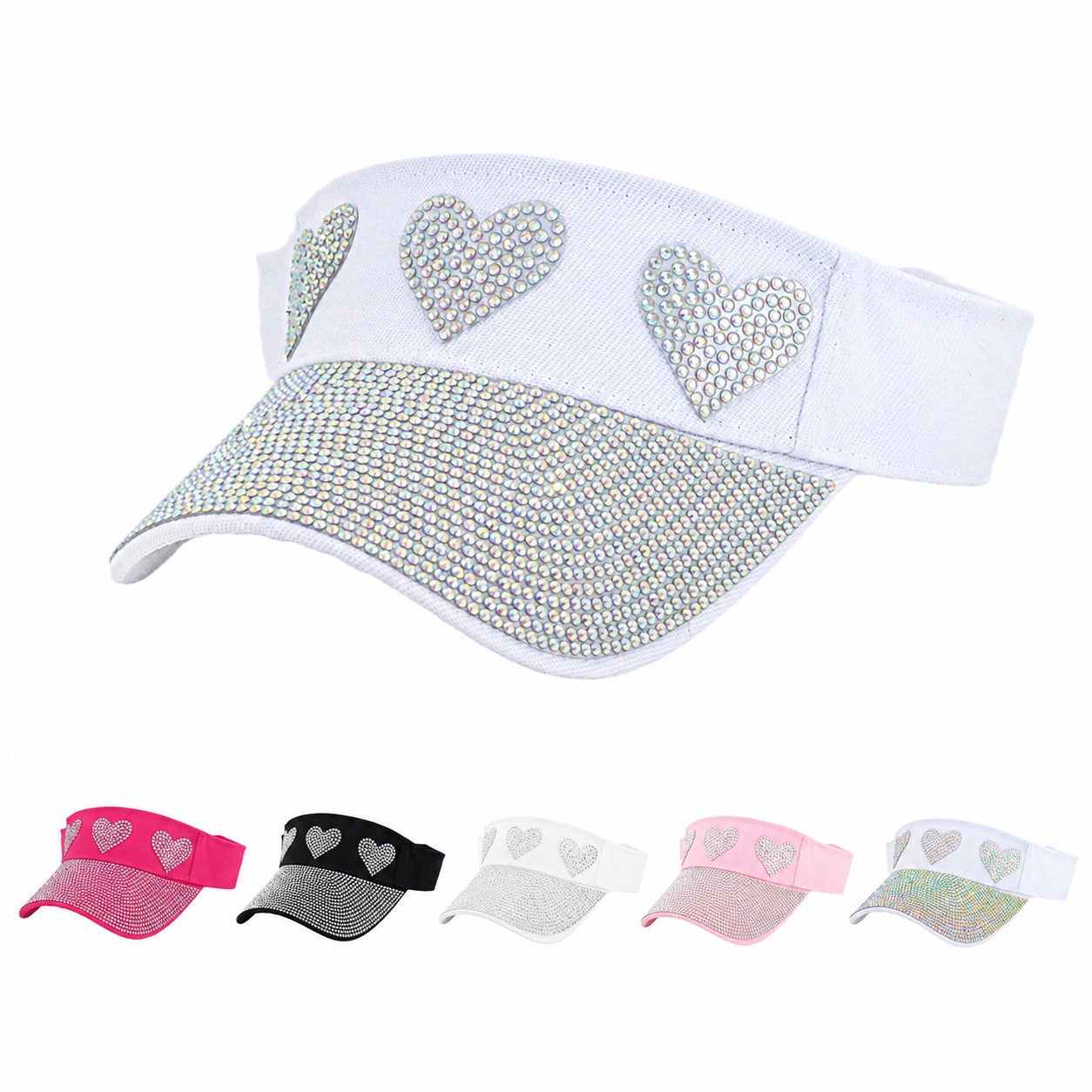 Rhinestone Heart Open Crown Visor Cap