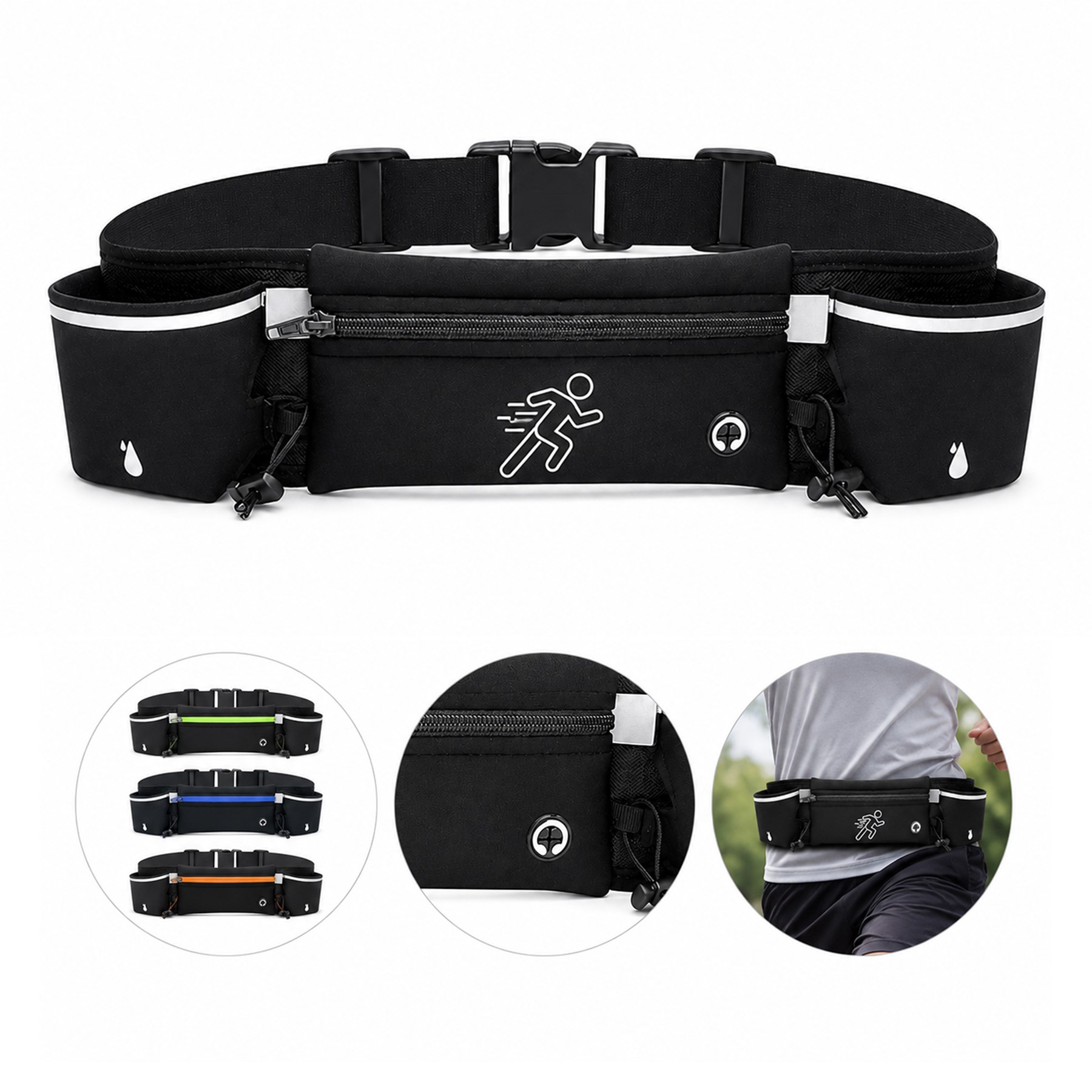 Nylon Running Waist Bag With Dual Side Pockets