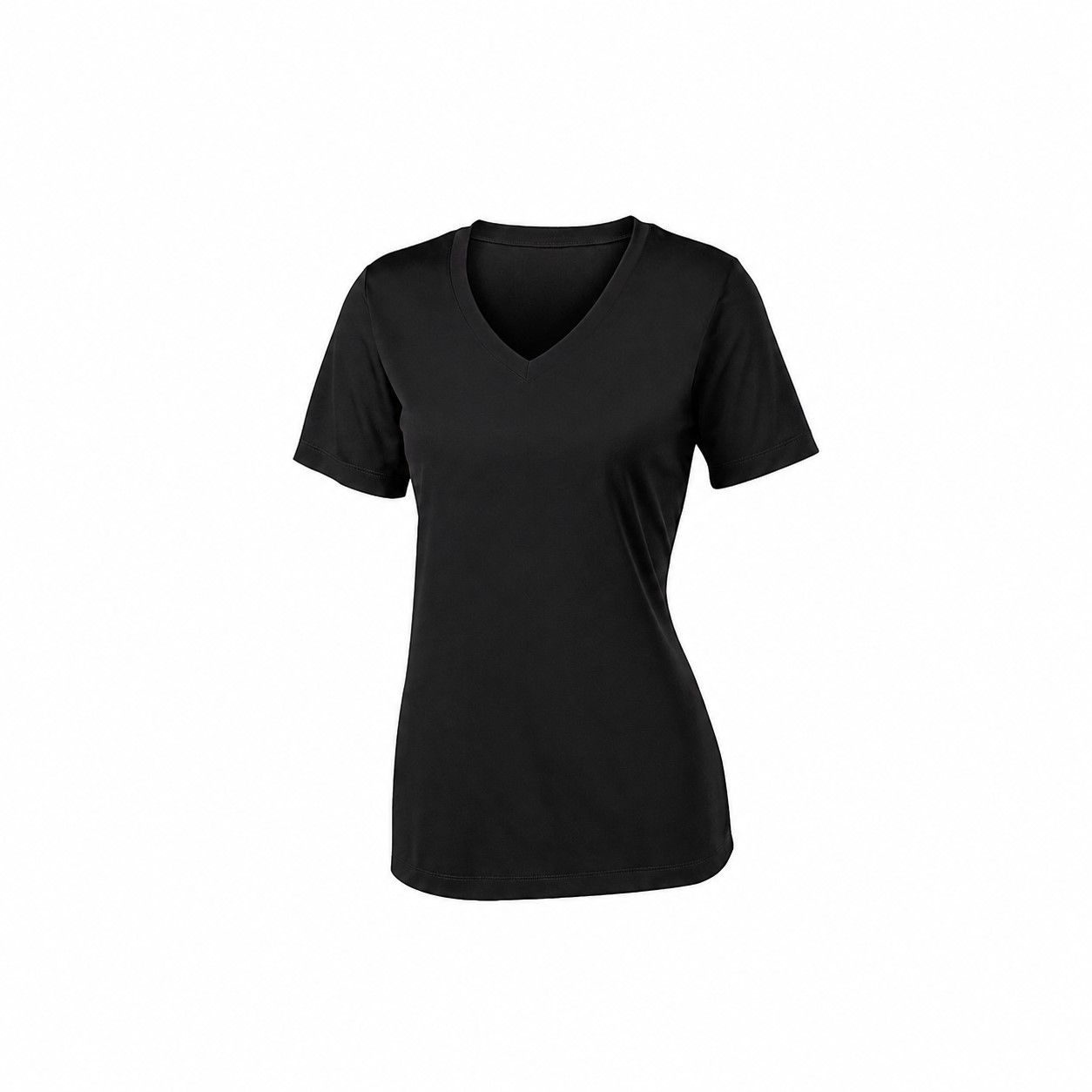 Ladies Polyester V Neck Athletic Tee — Black