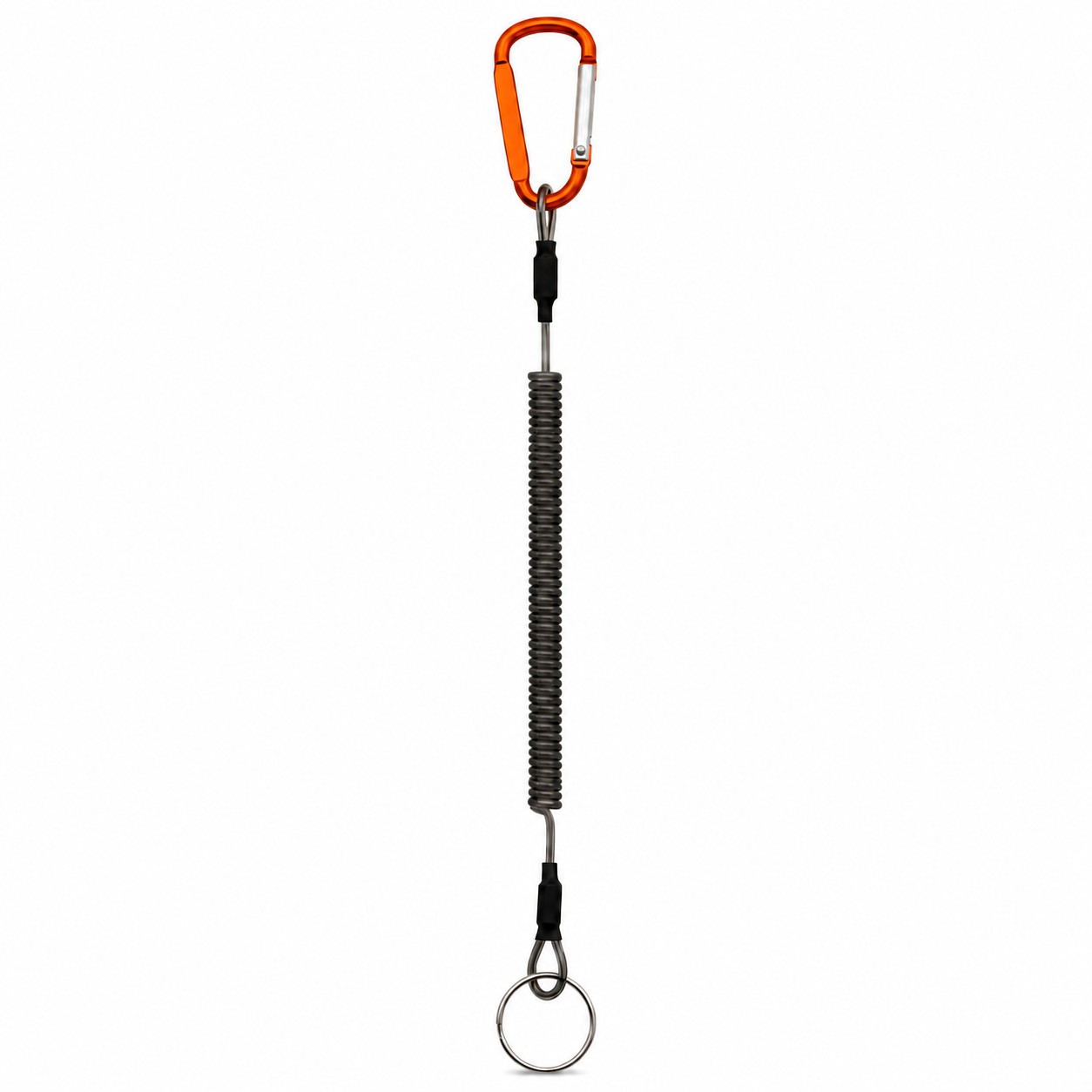 Metal Coil Keychain With Carabiner Clip — Orange/Gray