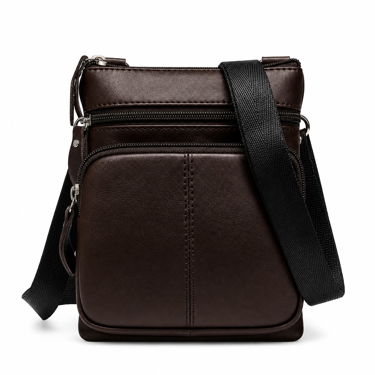 Compact Leather Crossbody Bag — Dark Coffee Brown