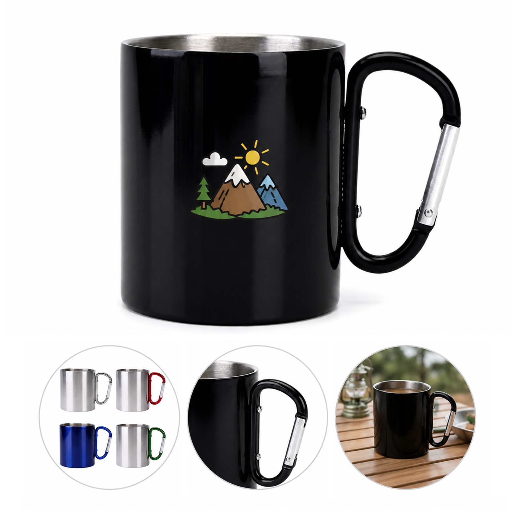 Brushed Stainless Steel Carabiner Camping Mug