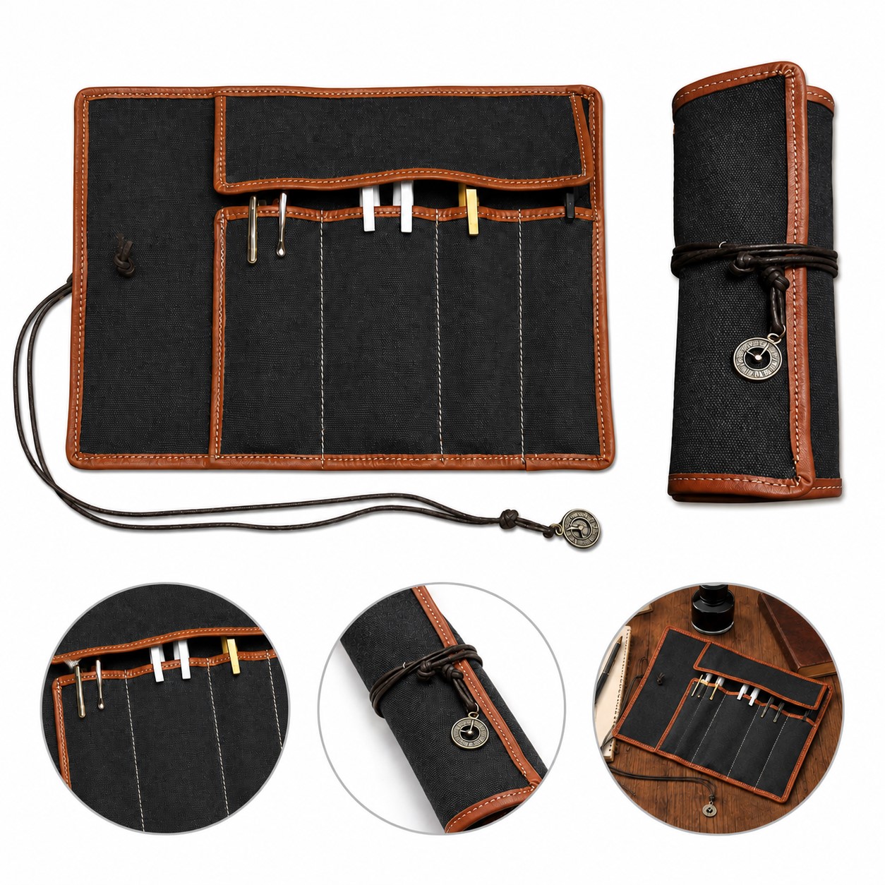Canvas Roll Up Pencil Bag With Drawstring