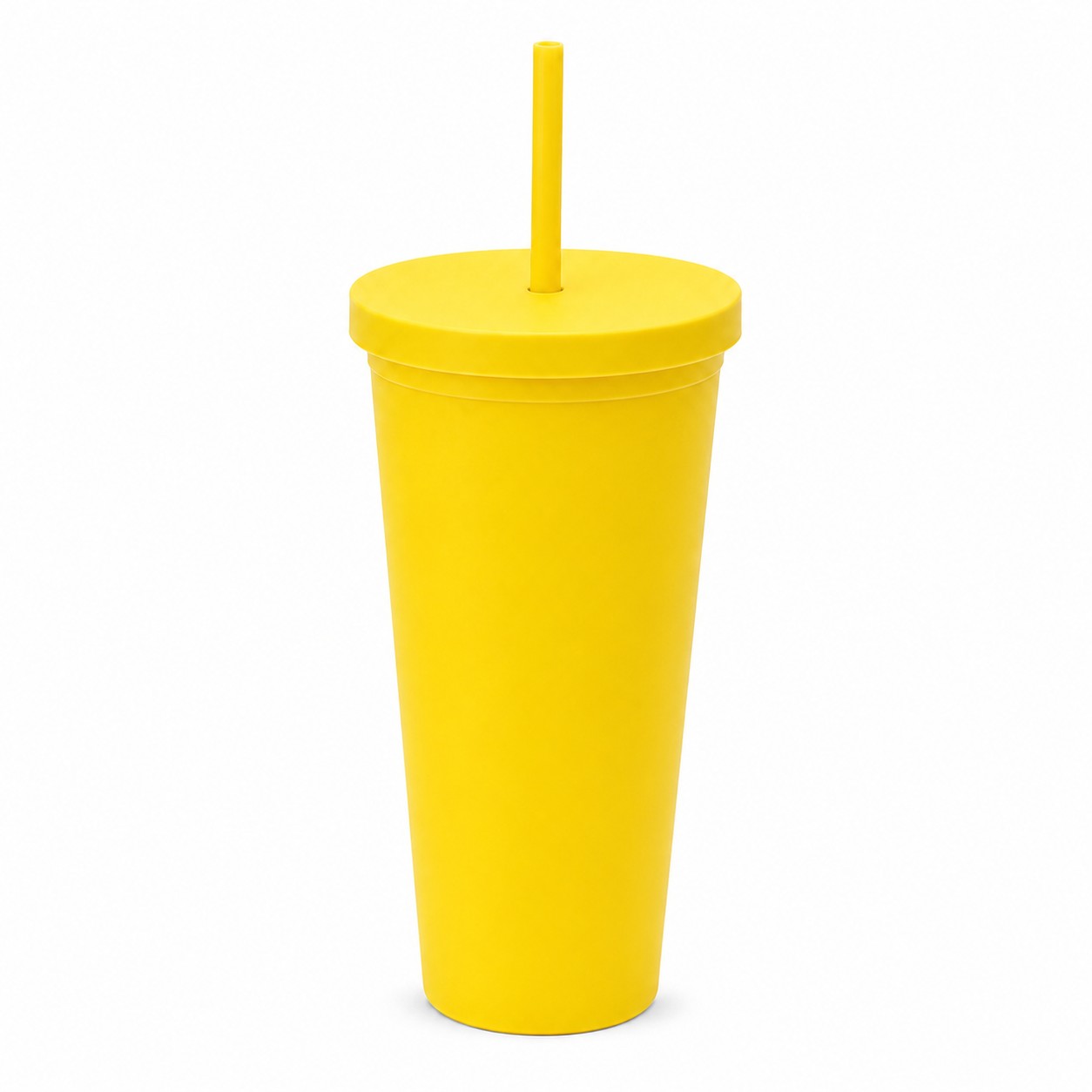 Double Wall Plastic Straw Tumbler — Yellow