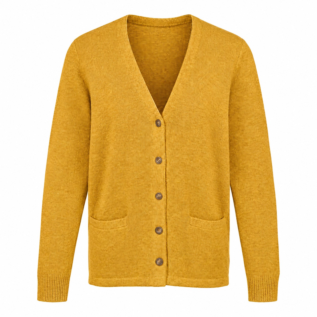 Ladies Acrylic Button Cardigan — Gold