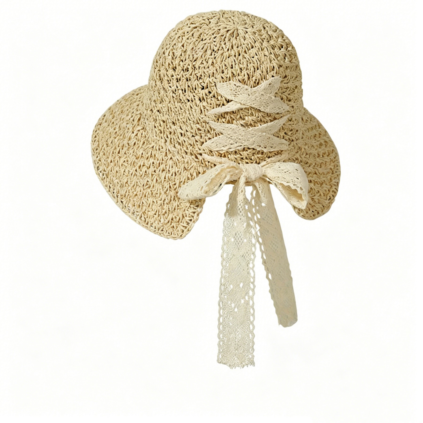 Straw Lace Tie Sun Hat — view 2