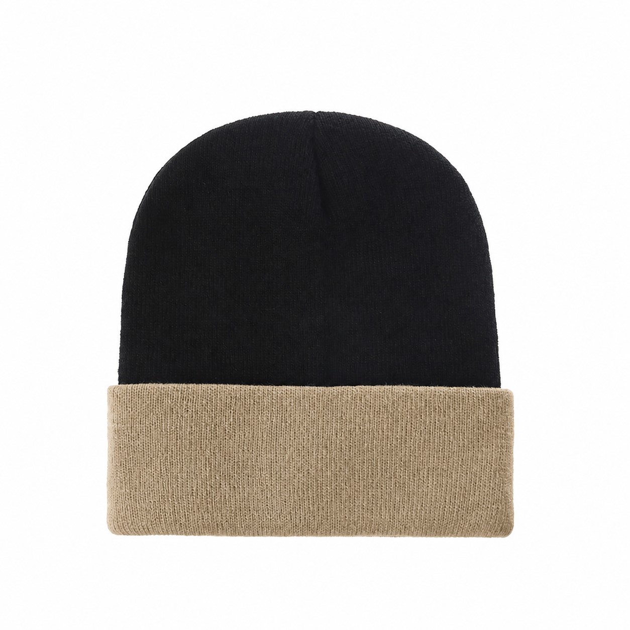 Polyester Two Tone Cuffed Beanie — Khaki Beige