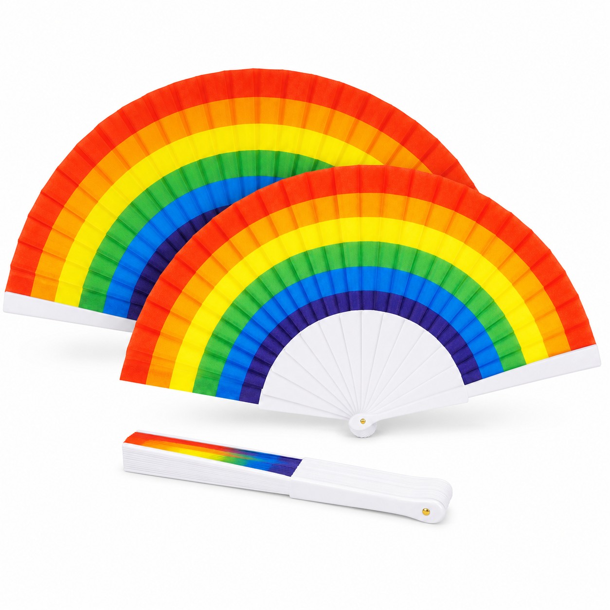 Rainbow Nylon Folding Hand Fan