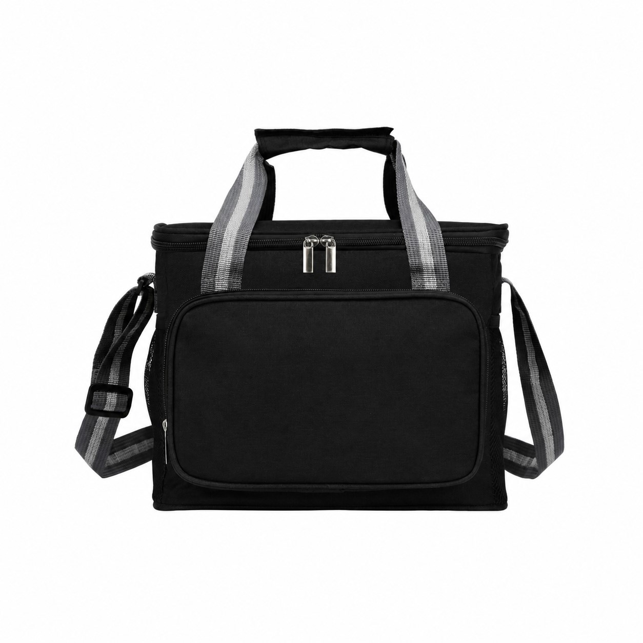 Zippered Storage 300D Polyester Lunch Cooler — Black