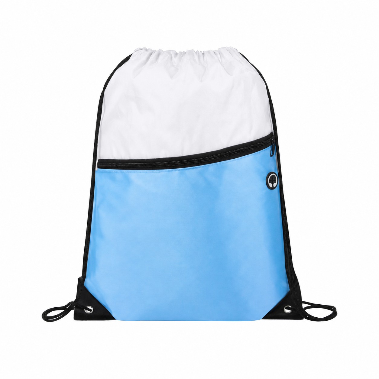 Two-Tone Zipper Drawstring Backpack — Light Blue