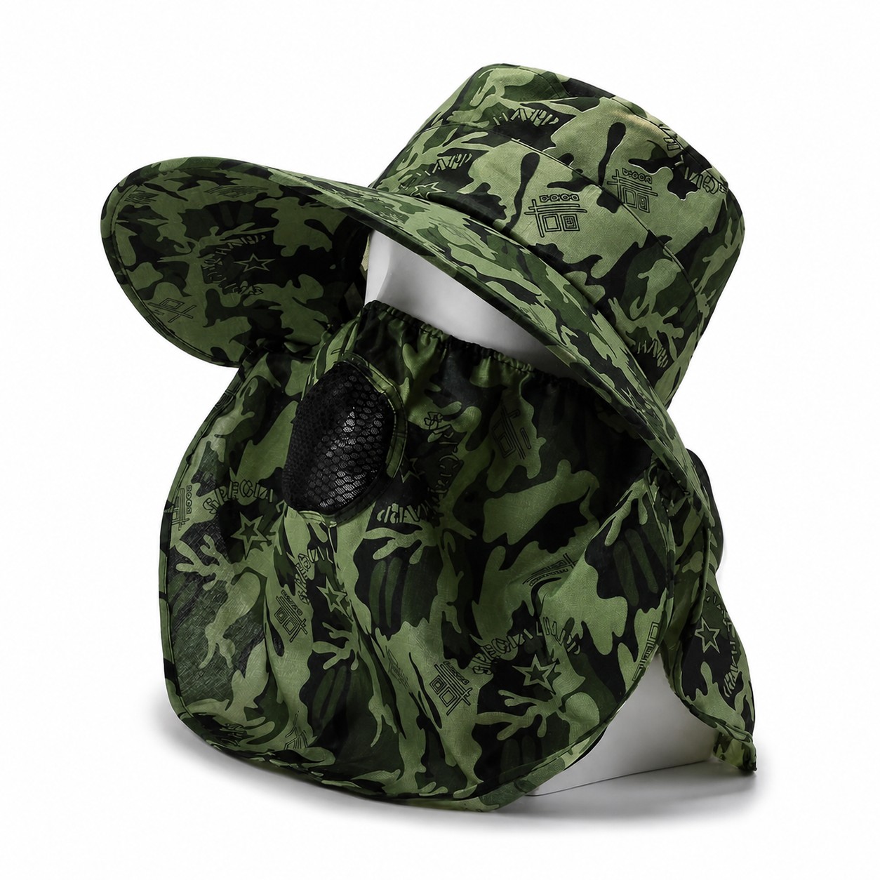 Polyester Camo Face Drape Hat — view 3