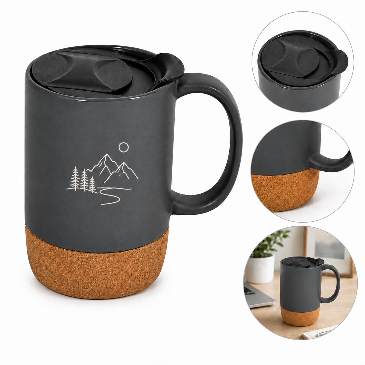 Lidded 14 Oz Ceramic Mug With Cork Base