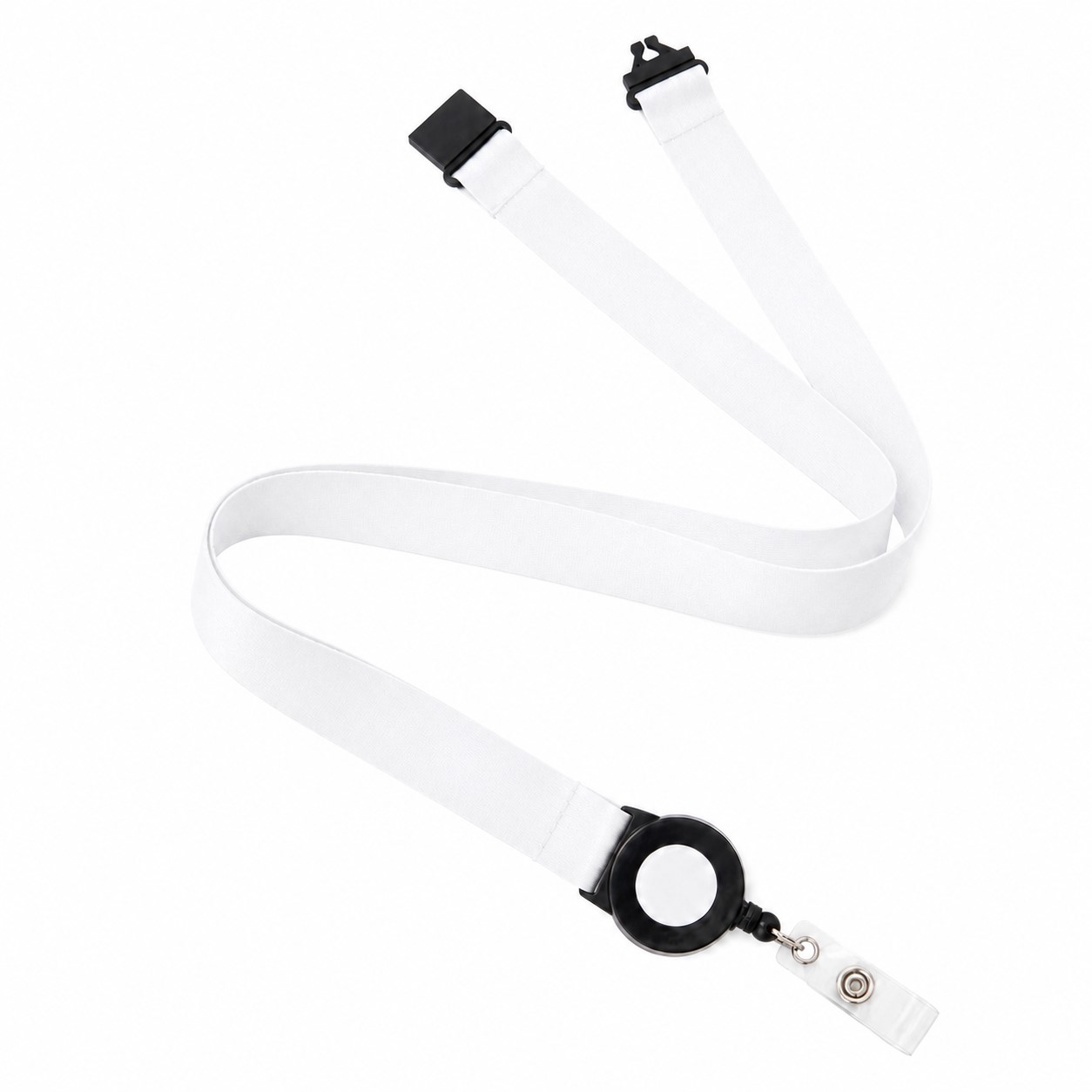 Polyester Lanyard With Retractable Badge Reel — White