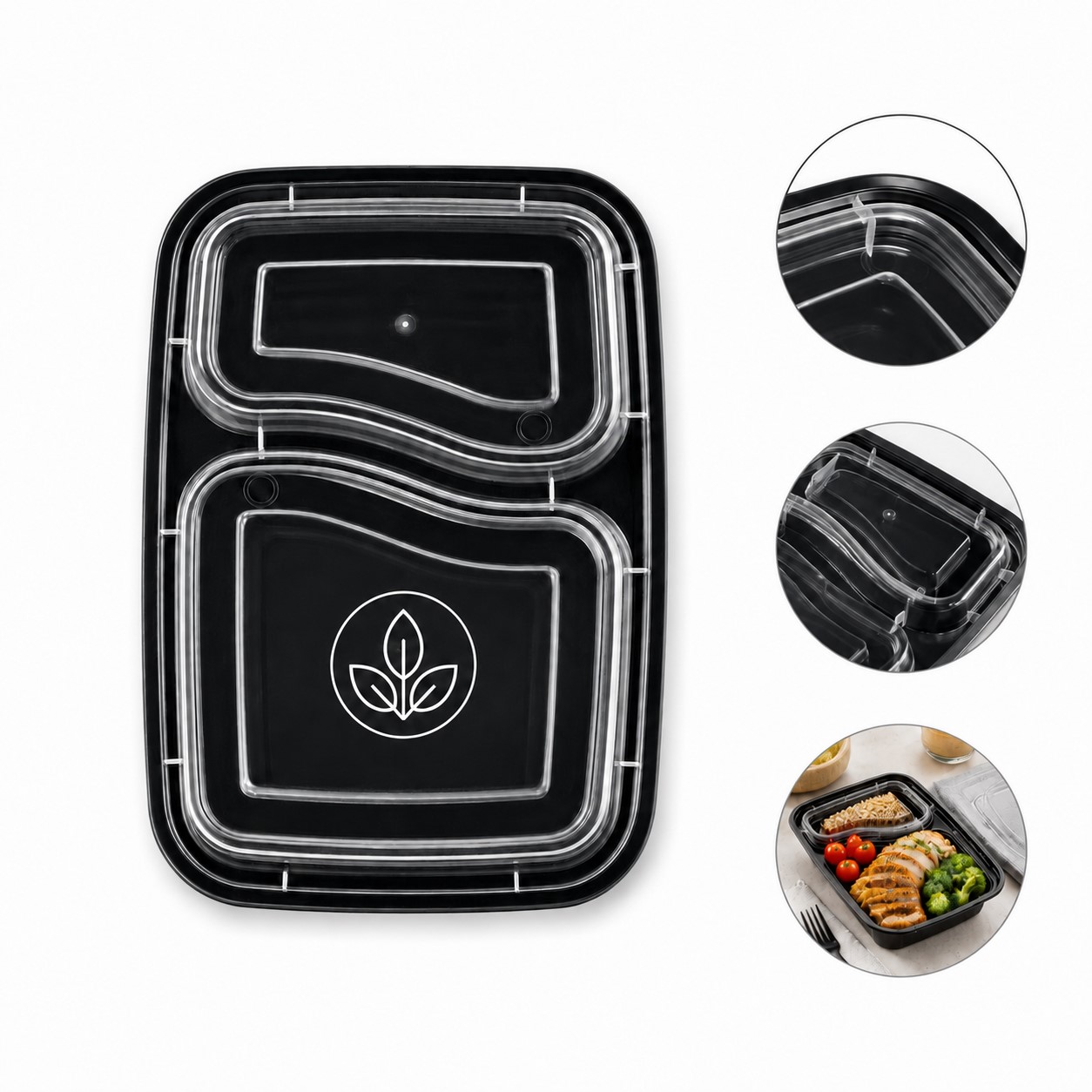 Two Compartment Stackable Polypropylene Meal Container