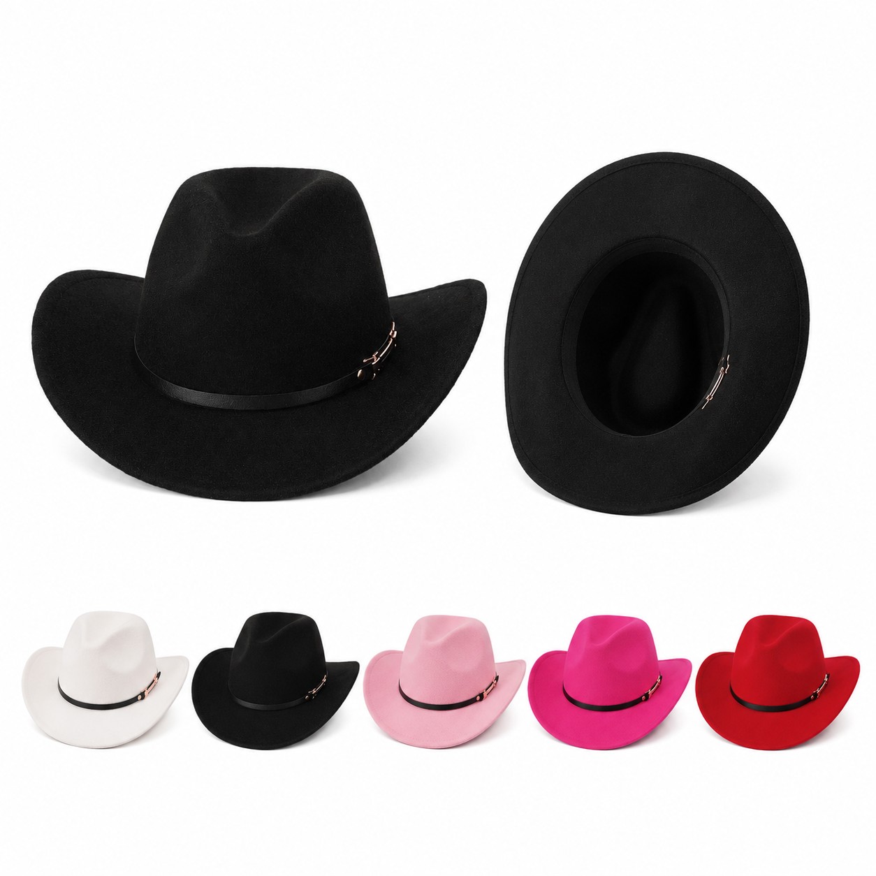 Buckle Trim Polyester Cowboy Hat