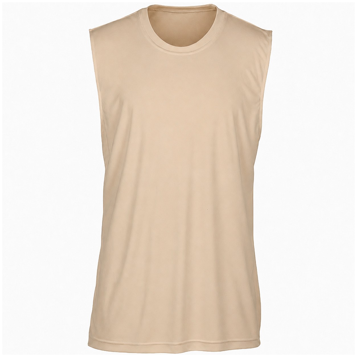 Sleeveless Polyester Performance Muscle Tank — Beige