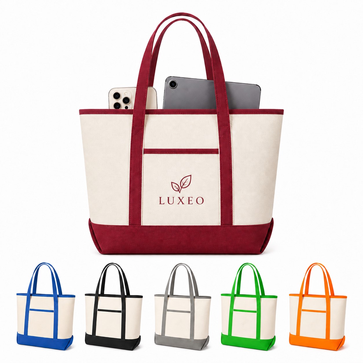Large 12 Oz Cotton Canvas Pocket Boat Tote