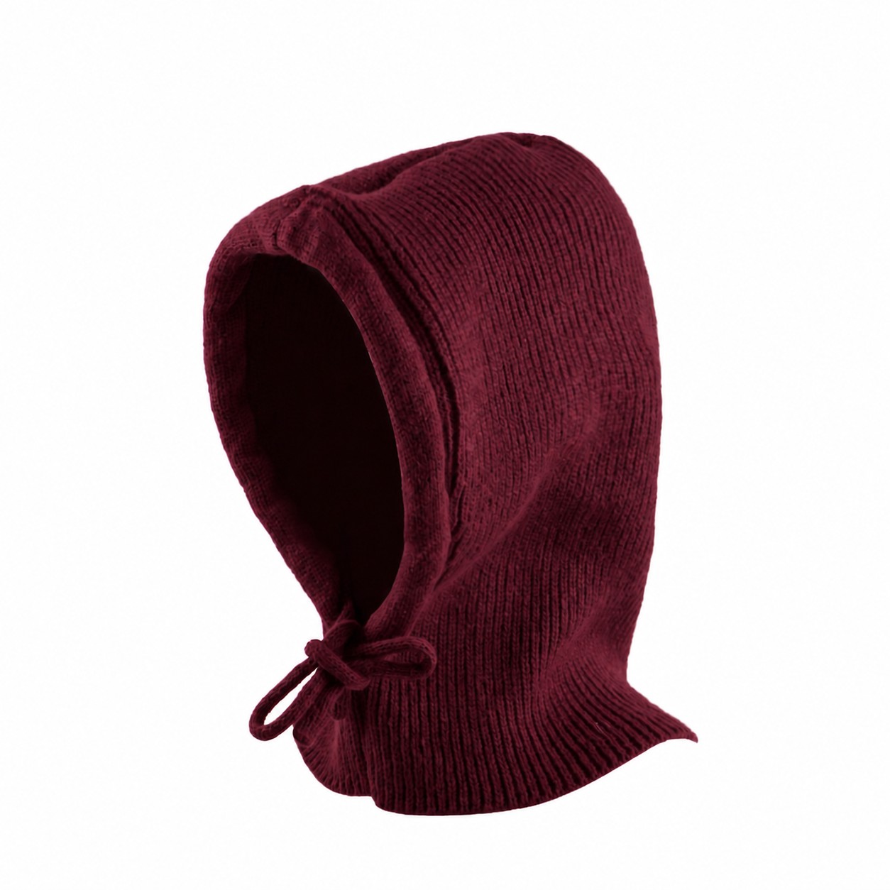 Wool Blend Tie Front Hooded Beanie — Wine Red