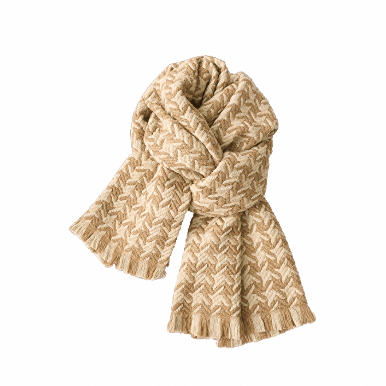 Braided Polyester Knitted Scarf — Natural Beige
