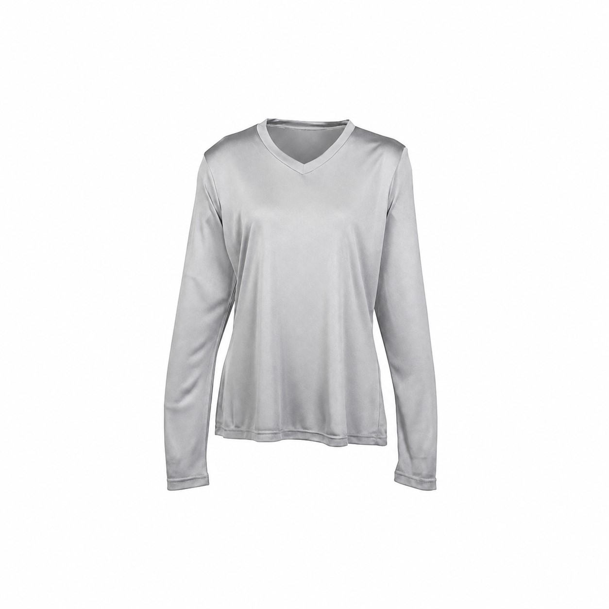 Ladies Polyester V Neck Performance Shirt — Silver