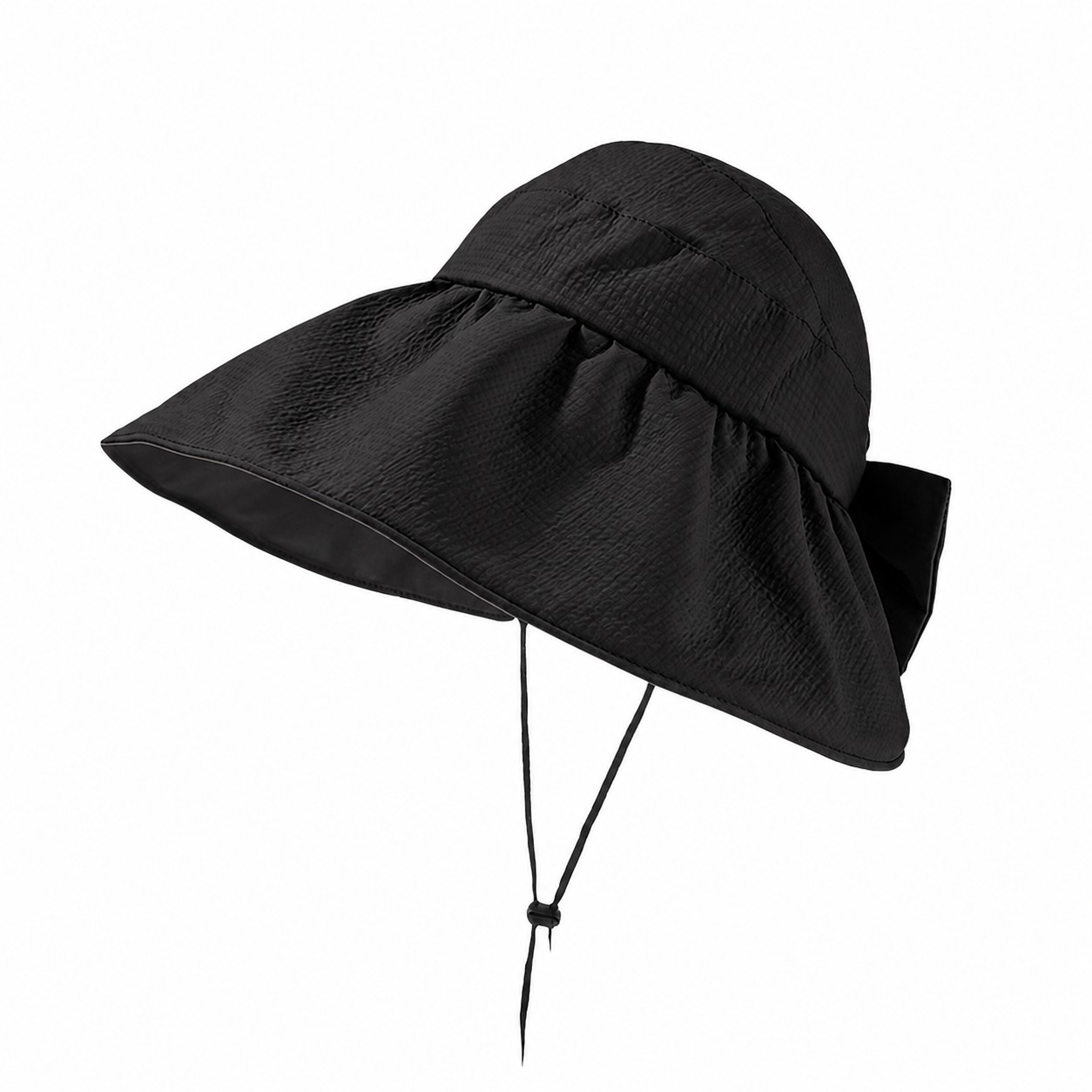 Bow Back Wide Brim Sun Hat — Black