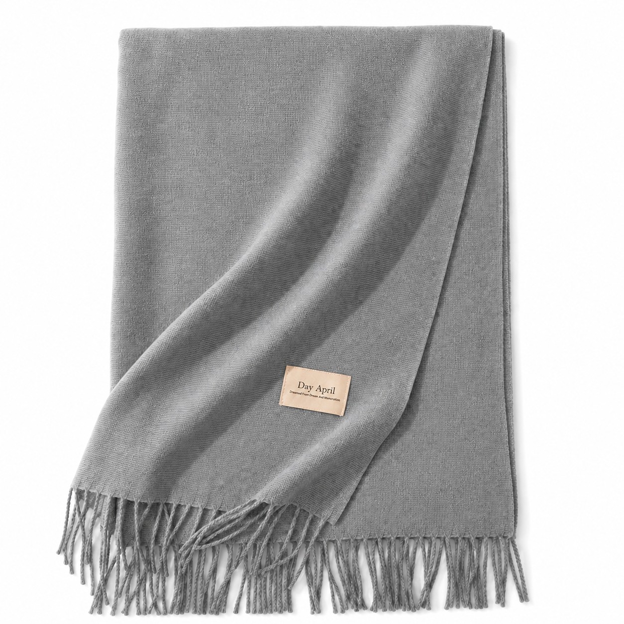 Faux Cashmere Fringed Bandanna Scarf — Gray