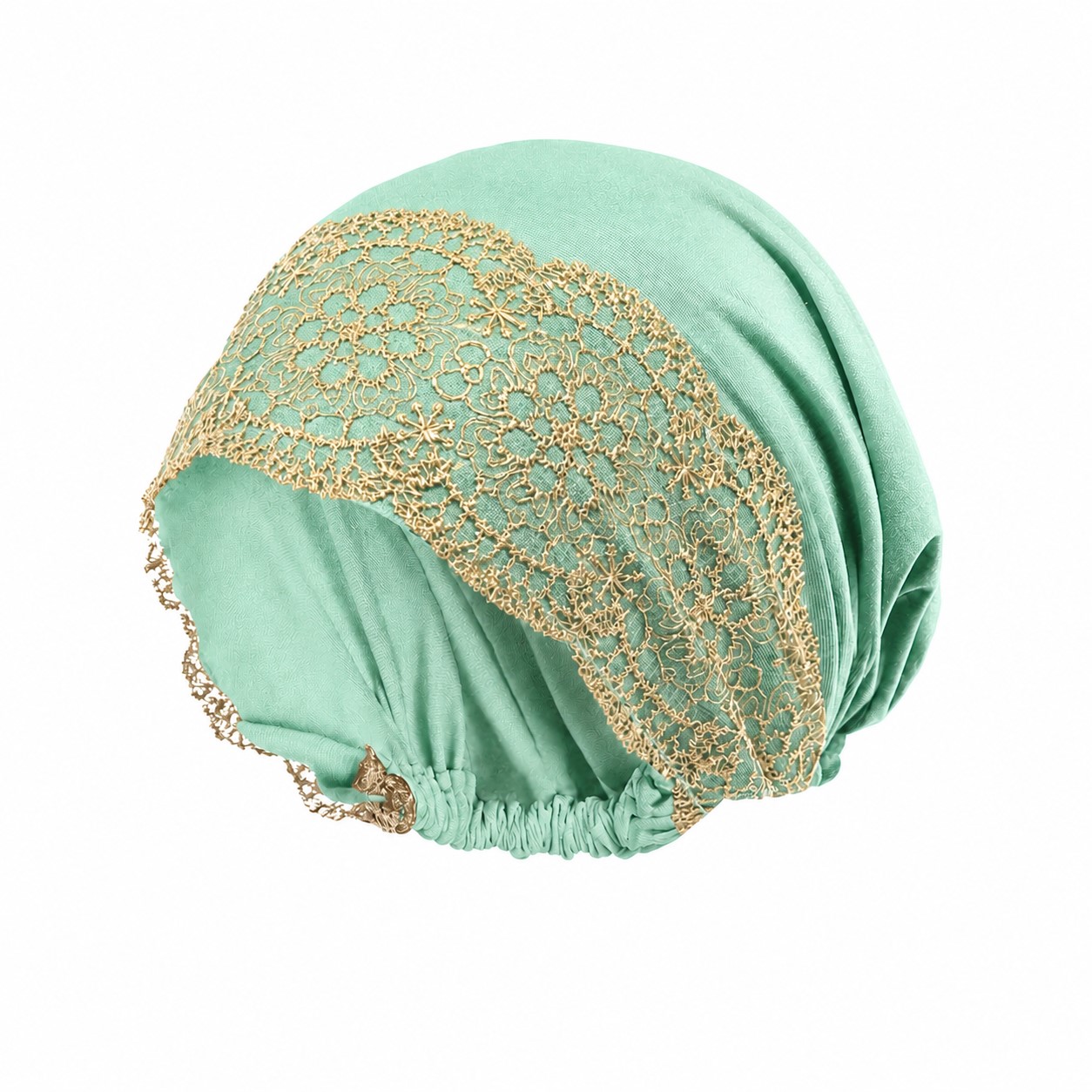 Lace Trim Polyester Turban Hat — Mint Green