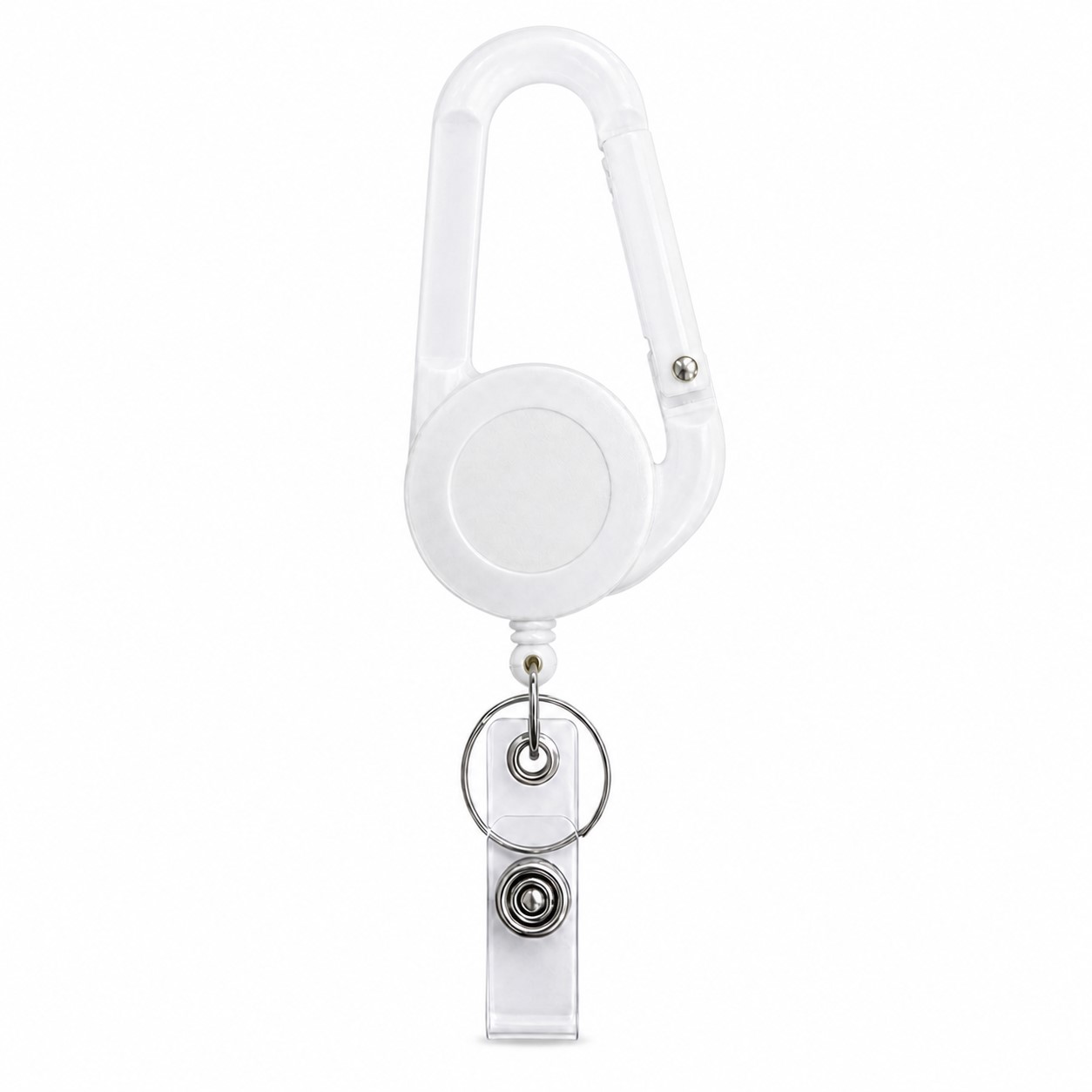 Carabiner Retractable ID Badge Reel — Clear White