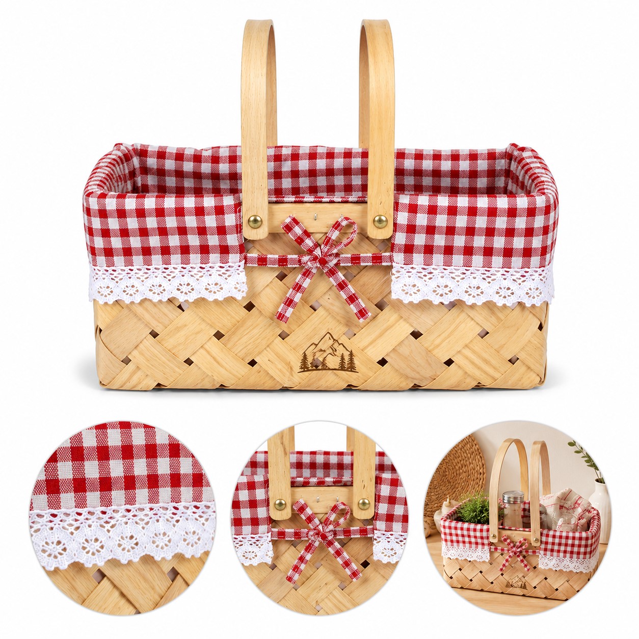 Woven Wood Basket With Dual Handles